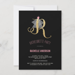 Monogram Guld Glitter Bachelorette Party Inbjudan