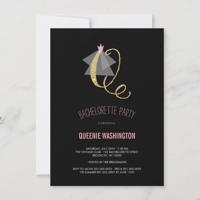 Monogram Guld Glitter Bachelorette Party Inbjudan (Framsida)