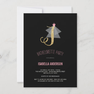 Monogram Guld Glitter Bachelorette Party Inbjudan