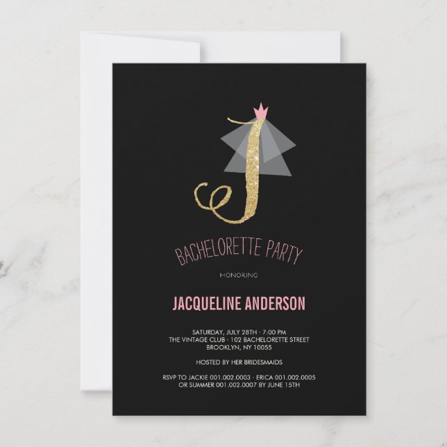 Monogram Guld Glitter Bachelorette Party Inbjudan (Framsida)