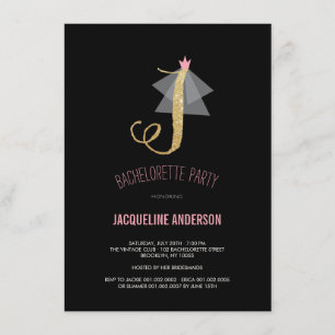 Monogram Guld Glitter Bachelorette Party Inbjudan