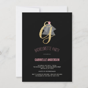 Monogram Guld Glitter Bachelorette Party Inbjudan