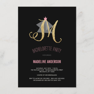 Monogram Guld Glitter Bachelorette Party Inbjudan