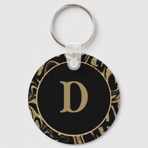 Monogram Guld Glitter Gnistra &svart snyggt Nyckelring