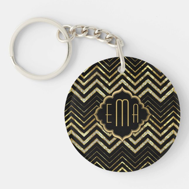 Monogram Guld Glitter och Zigzag Chevron Mönster (Framsidan)