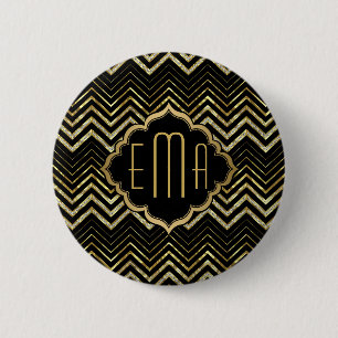 Monogram Guld Glitter och Zigzag Chevron Mönster Knapp
