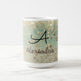 Monogram Guld Glitter Stars om havets Grönt Magisk Mugg