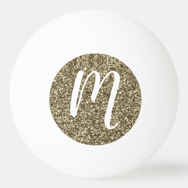 Monogram Guld Glitter Titta Ping Pong Boll Elegant (Framsidan)