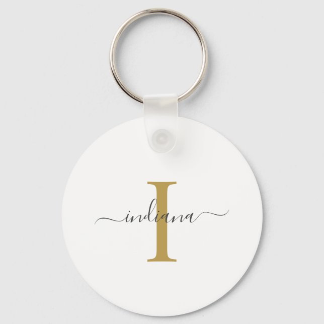 Monogram Guld Grå Script Namn Modern Nyckelring (Framsida)