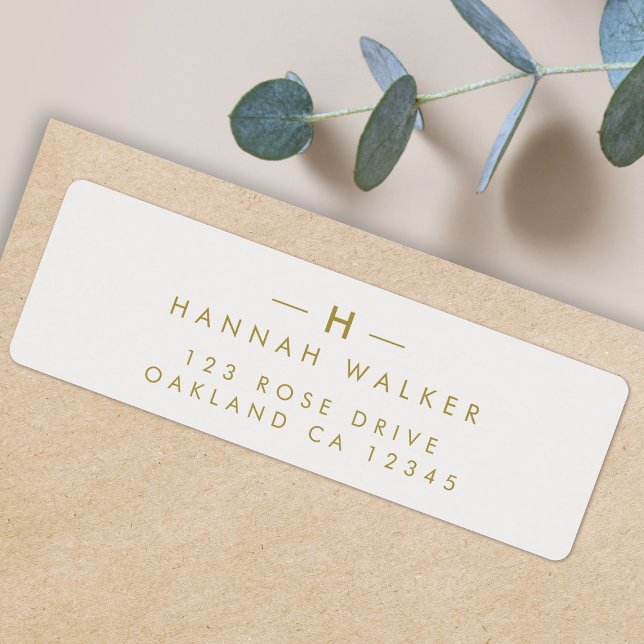 Monogram Guld Grått | Minimalistisk Returadress Etikett (Elegant gold monogram return address label by Guava - refined, modern, and easily customizable)