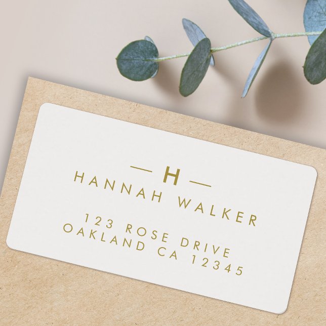 Monogram Guld Grått | Modern Elegant med minimalis Adressetikett (A stylish versatile address label perfect for weddings, everyday stationery, or business mailing)