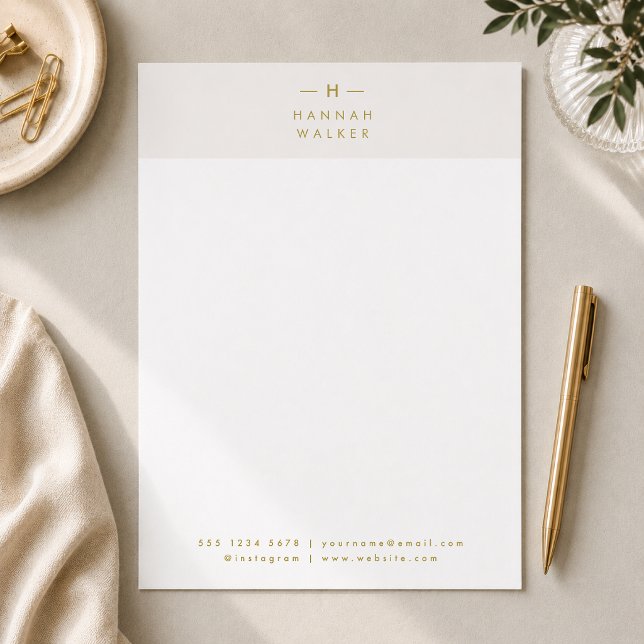 Monogram Guld Grått | Modern Elegant med minimalis Brevhuvud (Skapare uppladdad)