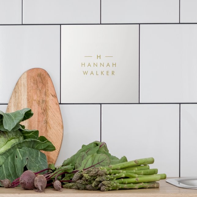 Monogram Guld Grått | Modern Elegant med minimalis Kakelplatta (Skapare uppladdad)