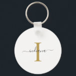 Monogram Guld Grått-skript Namn Modern Nyckelring<br><div class="desc">Guld Grått Monogram Script Namn Modern-nyckelkedja kan du enkelt redigera med ditt namn och börja med genom att klicka på knappen "Anpassa". Ändra färgen på text och bakgrund helt när du markerar länken Anpassa detta.</div>