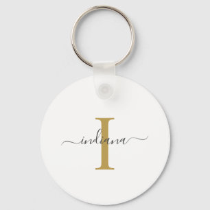 Monogram Guld Grått-skript Namn Modern Nyckelring