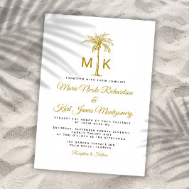 Monogram Guld Handflatan Träd Formell Beach Weddin Inbjudningar
