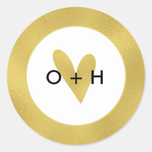 Monogram Guld Heart-favoritmärke Runt Klistermärke