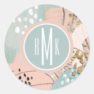 Monogram    & Guld I Runt Klistermärke