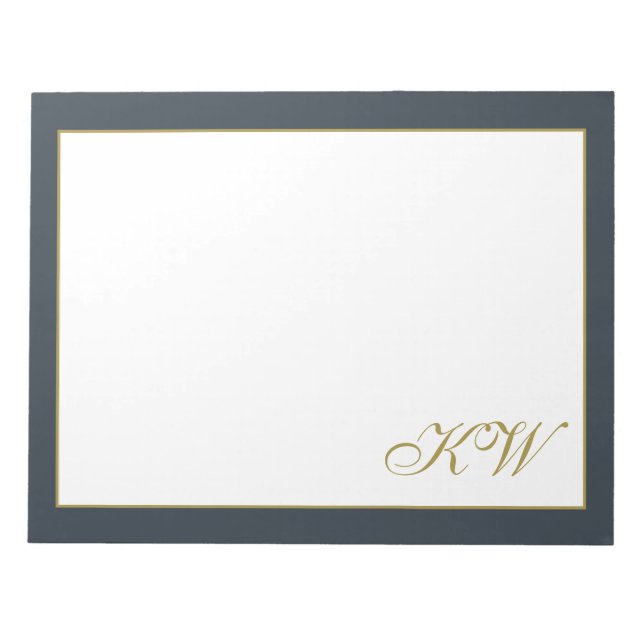 Monogram Guld Initialer Kalligrafi Marinblå Män Anteckningsblock (Framsida)