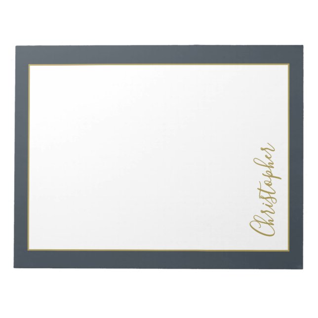 Monogram Guld Kalligrafi Namn Marinblå Män Anteckningsblock (Framsida)
