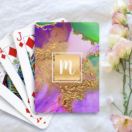 Monogram guld lila grön agat akvarell djärv  casinokort