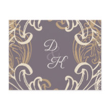 Monogram Guld Lila Vintage RSVP Brevkort