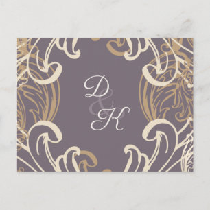 Monogram Guld Lila Vintage RSVP Brevkort Inbjudan Vykort
