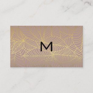 Monogram Guld Linjer Löv Mönster Visitkort