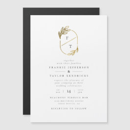 Monogram Guld Löv| Modern minimalistisk Bröllop Magnetisk Inbjudningskort