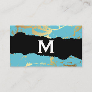 Monogram Guld Marble Teal Visitkort