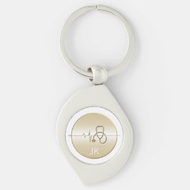 Monogram Guld Mediastoscope Heartslag Swirl Silverfärgad Nyckelring