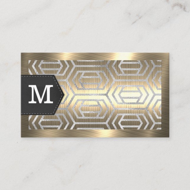 Monogram | GULD METALL | Glitter Foil Geometric Visitkort (Framsida)