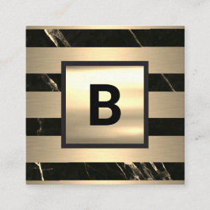 Monogram   GULD METALL RAND   Black Guld Marble Fyrkantigt Visitkort