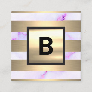 Monogram   GULD METALL RAND   Lila Marble Fyrkantigt Visitkort