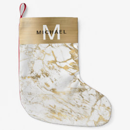 Monogram Guld Metallic White Marble Liten Julstrumpa