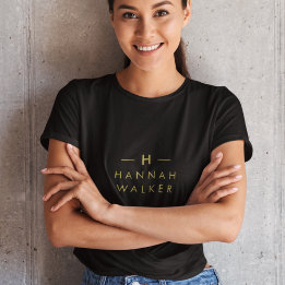 Monogram Guld | Minimalistisk Elegant, svart T Shirt