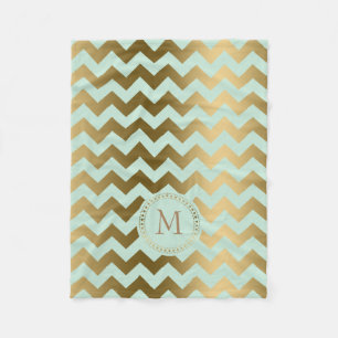Monogram Guld & Mint-Grönt Zigzag Chevron Fleecefilt