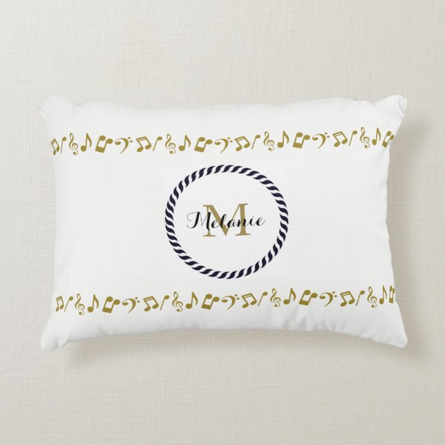 Monogram Guld Musik noter Prydnadskudde (Framsidan)