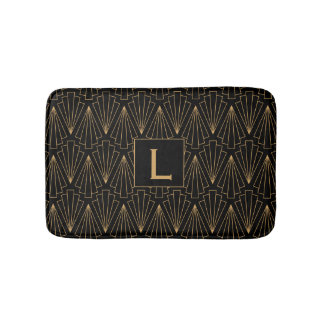 Monogram Guld och Black Art Deco Mönster Badrumsmatta