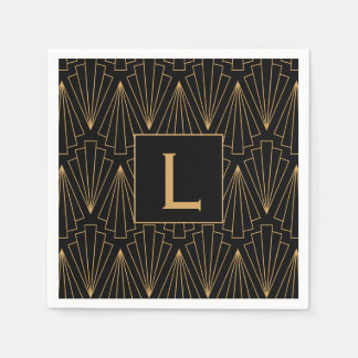 Monogram Guld och Black Art Deco Mönster Pappersservett