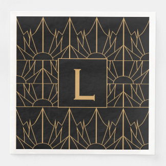 Monogram Guld och Black Art Deco Mönster Pappersservett