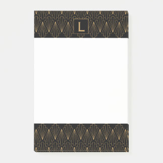 Monogram Guld och Black Art Deco Mönster Post-it Block