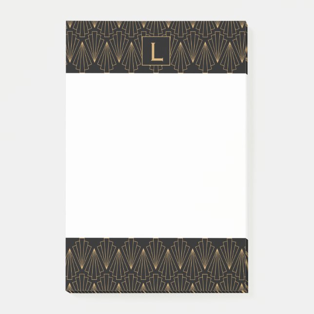 Monogram Guld och Black Art Deco Mönster Post-it Block (Framsida)