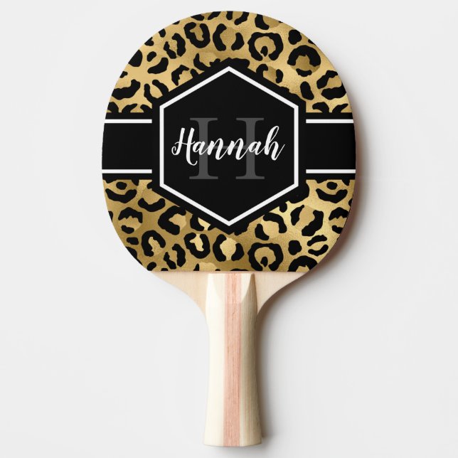 Monogram Guld och Black Leopard Spots Pingisracket (Framsidan)