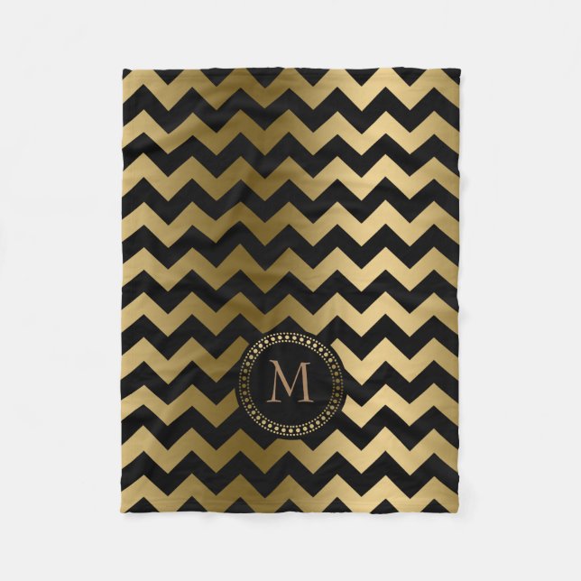 Monogram Guld och Black Zigzag Chevron Fleecefilt (Framsidan)