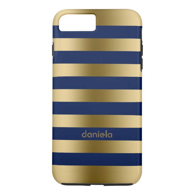 Monogram Guld och blått Rand Mönster Case-Mate iPhone Skal (Baksida)