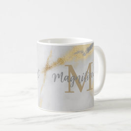 Monogram Guld och Grå Marmor Kaffemugg