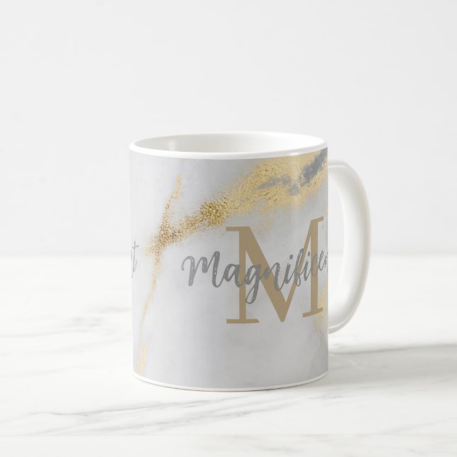 Monogram Guld och Grå Marmor Kaffemugg (Framsida höger)