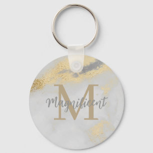 Monogram Guld och Grått Marble Nyckelring