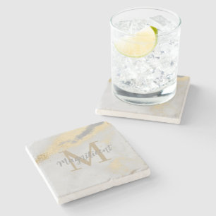 Monogram Guld och Grått Marble Stenunderlägg